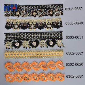 Chemical Embroidered Lace with Rhinestones